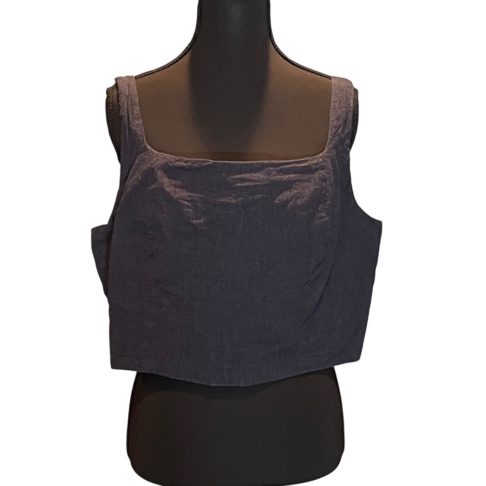 Marine Layer Navy Blue Hemp Tencel Smocked Back Crop Top XL Costal Eco Friendly